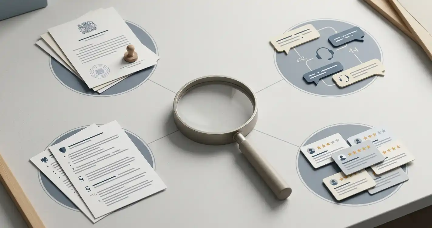 Illustratie van verschillende bewijsbronnen voor TikTakBet ervaringen, waaronder een regulator, support en gebruikersreviews